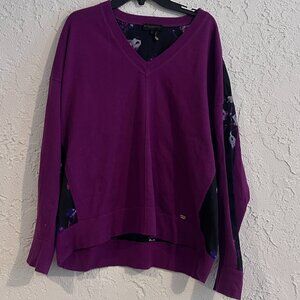 Donna Karan New York V-Neck Top Purple Floral Back Relaxed Fit S